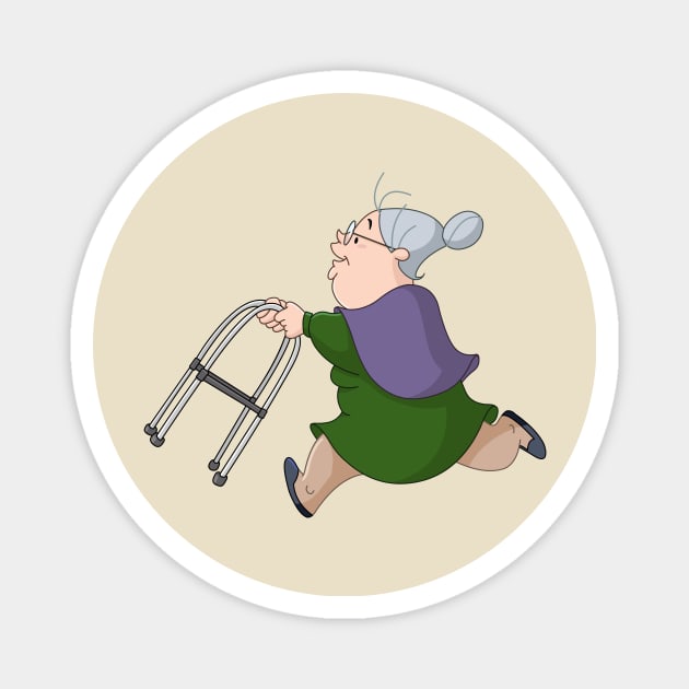 Old Woman Running with Walker Magnet by DigiToonsTreasures